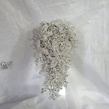 Load image into Gallery viewer, Diamante bouquet brooch Jewel rhinestone crystal wedding bouquet 7x12, Crystal Bridal Bouquet, bling cascade Jewel bouquet by Crystal wedding uk