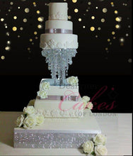 Load image into Gallery viewer, Chandelier cake stand [ crystal cake stand [ wedding cake stand + LED lights by Crystal wedding uk