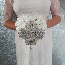 Load image into Gallery viewer, Heart shape brooch bouquet wedding flowers by Crystal wedding uk