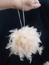 Load image into Gallery viewer, Feather Pomander With Rhinestone chain handle Feather Kissing Ball. Feather Flower Girl Bouquet. Artificial Wedding accessory ANY COLOUR