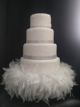 Load image into Gallery viewer, Diamante and Feather surround wedding cake stand riser - all sizes- many sizes and colours by Crystal wedding uk