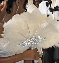 Load image into Gallery viewer, Wedding feather fan, brides fan, wedding hand fan, Great Gatsby any colour as custom made by Crystal wedding uk