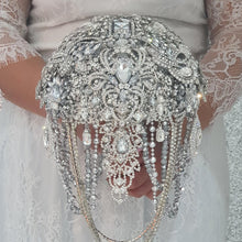 Load image into Gallery viewer, Brooch bouquet, Jewel crystal wedding bouquet. Crystal Bridal Brooch Bouquet, cascade Jewel bouquet by Crystal wedding uk