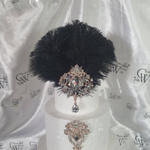 Load image into Gallery viewer, Feather cake topper 1920's rhinestone cake decor Great Gatsby rhinestone brooch cake topper. by Crystal wedding uk