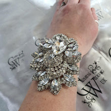 Load image into Gallery viewer, Wedding prom corsage. rhinestone brooch Bracelet Jewellery by Crystal wedding uk