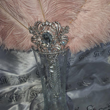 Load image into Gallery viewer, Blush Feather Fan, silver bouquet. luxury Bridal Ostrich Feather Fan, Bridal Bouquet, Great Gatsby wedding style. Any colour