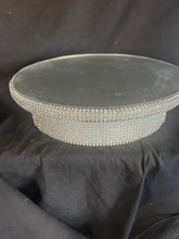 Load image into Gallery viewer, Crystal Rotating Wedding Cake Stand 360 Turntable Display Platform Mirrored Cake Base + Free Gift Rhinestone monogram Cake Topper