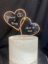 Load image into Gallery viewer, Rose gold Crystal heart Cake topper, perdonalised 6'' [ Entwined hearts -personalised cake topper bling cake topper [ rhinestone cake topper