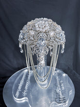 Load image into Gallery viewer, Gold Brooch bouquet, Jewel crystal wedding bouquet. Crystal Bridal Brooch Bouquet, cascade Jewel bouquet by Crystal wedding uk