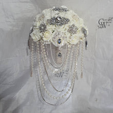 Load image into Gallery viewer, Crystal Brooch and Pearl drape bouquet by Crystal wedding uk