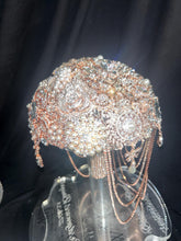 Load image into Gallery viewer, Rose Gold Crystal Brooch Wedding Bouquet: Handmade Jewel Cascade