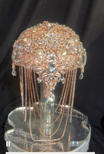 Load image into Gallery viewer, Gold Crystal Brooch Bridal Bouquet – Glam Art Deco Cascade, Handmade Luxury Wedding Bouquet