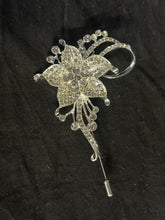 Load image into Gallery viewer, Crystal Flower Groom Boutonniere: Silver Wedding Lapel Pin