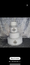 Load image into Gallery viewer, Diamante Effect Cake Trim Ribbon, Rectangle Stud Wedding Cake Banding, Crystal Look Craft Trim, Gold Silver Rose Gold Cake Decoration