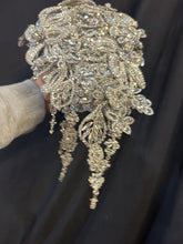 Load image into Gallery viewer, Sparkly Silver Brooch Bouquet, Crystal Rhinestone Wedding Flowers