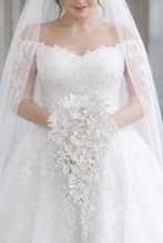Load image into Gallery viewer, Ivory Pearl & Crystal Bridal Bouquet Rhinestone Wedding bouquet Silver brides Flowers