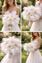 Load image into Gallery viewer, Luxury white feather & rose , vintage-glam, couture bridalbouquet