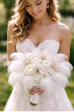 Load image into Gallery viewer, Luxury white feather & rose , vintage-glam, couture bridalbouquet