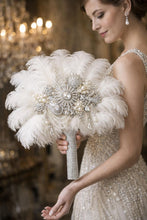 Load image into Gallery viewer, Art Deco Feather Bridal Bouquet | 1920s Gatsby Rhinestone wedding Fan