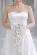 Load image into Gallery viewer, Ivory Pearl & Crystal Bridal Bouquet Rhinestone Wedding bouquet Silver brides Flowers