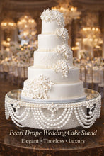 Load image into Gallery viewer, Pearl Drape Wedding Cake Stand, Crystal & Pearl Wedding Cake Display, Vintage Cake Riser bridal and Special Event Gatsby Vintage Cake holder