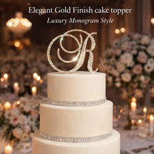 Load image into Gallery viewer, Crystal Letter Cake Topper – 6" tall Gold Clear Rhinestone Monogram, Luxury Wedding & Anniversary Cake Decor