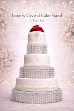 Load image into Gallery viewer, Crystal Cake Stand Set | 3 Tier Wedding Cake Stand | Diamante Crystal Cake Display | Luxury Cake Stand for Weddings & Events