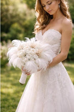 Load image into Gallery viewer, Luxury white feather & rose , vintage-glam, couture bridalbouquet