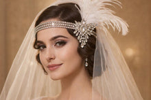 Load image into Gallery viewer, Crystal Feather Headband headpiece, Gatsby Headband Wedding flapper headband 1920s Bridal rhinestone fascinator, headdress