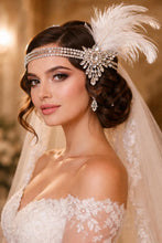 Load image into Gallery viewer, Crystal Feather Headband headpiece, Gatsby Headband Wedding flapper headband 1920s Bridal rhinestone fascinator, headdress
