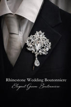 Load image into Gallery viewer, Crystal Rhinestone Wedding Boutonniere Silver Brooch Pin buttonhole lapel pin