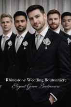 Load image into Gallery viewer, Crystal Rhinestone Wedding Boutonniere Silver Brooch Pin buttonhole lapel pin