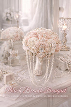 Load image into Gallery viewer, Bridal blush brooch pearl flower bouquet, rhinestone bridal flowers by crystal wedding UK