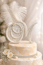Load image into Gallery viewer, Pearl Monogram Cake Topper: Lace & Feather, Gatsby Style Initial (6")