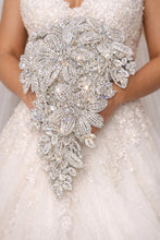 Load image into Gallery viewer, Luxury wedding Bouquet – 7" x 11" Crystal Diamond bridal flowers Rhinestone bling Wedding Bouquet