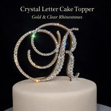 Load image into Gallery viewer, Crystal Letter Cake Topper – 6" tall Gold Clear Rhinestone Monogram, Luxury Wedding & Anniversary Cake Decor