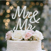 Load image into Gallery viewer, Crystal wedding cake topper, Swarovski bling, Sparkly wedding decor 6" wide CLEAR Rhinestone Bling topper