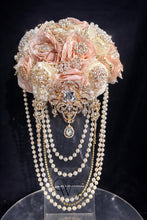 Load image into Gallery viewer, Bridal blush brooch pearl flower bouquet, rhinestone bridal flowers by crystal wedding UK