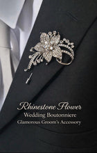 Load image into Gallery viewer, Crystal Brooch Wedding Bouquet: 10" Jewel Cascade, Grooms Buttonhole