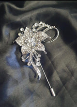 Load image into Gallery viewer, Crystal Brooch Wedding Bouquet: 10" Jewel Cascade, Grooms Buttonhole