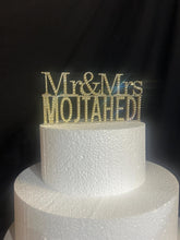 Load image into Gallery viewer, Personalised Swarovski Crystal Wedding Cake Topper – Mr & Mrs + Surname – Luxury Rhinestone Bling Wedding Decor