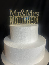 Load image into Gallery viewer, Personalised Swarovski Crystal Wedding Cake Topper – Mr & Mrs + Surname – Luxury Rhinestone Bling Wedding Decor