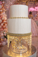 Load image into Gallery viewer, Personalised Crystal Monogram Cake Divider with Glass Slipper, LED Cake Separator, Luxury Wedding Quinceañera Cake Stand Insert