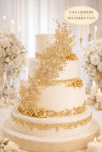 Load image into Gallery viewer, Gold Flower Cake Jewelery Rhinestone Wedding Cake Decoration