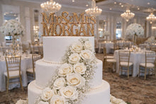 Load image into Gallery viewer, Personalised Swarovski Crystal Wedding Cake Topper – Mr & Mrs + Surname – Luxury Rhinestone Bling Wedding Decor