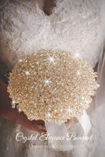 Load image into Gallery viewer, Champagne Crystal Bridal Bouquet, Gold Bling Wedding Bouquet, Luxury Sparkly Keepsake, Non Flower Glam Bride Bouquet