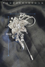 Load image into Gallery viewer, Crystal Brooch Wedding Bouquet: 10" Jewel Cascade, Grooms Buttonhole