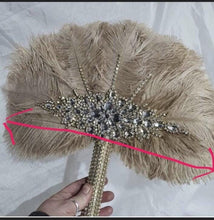 Load image into Gallery viewer, Vintage Champagne Ostrich Feather Bridal Fan: Rhinestone Crystal Handle