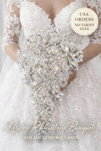 Load image into Gallery viewer, Diamante Flower Bouquet: Crystal Rhinestone wedding Bridal Bouquet 8" x 13" -Handmade to order