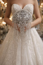 Load image into Gallery viewer, Crystal Brooch Wedding Bouquet: 7" Cascade Jewel Bridal Bouquet
